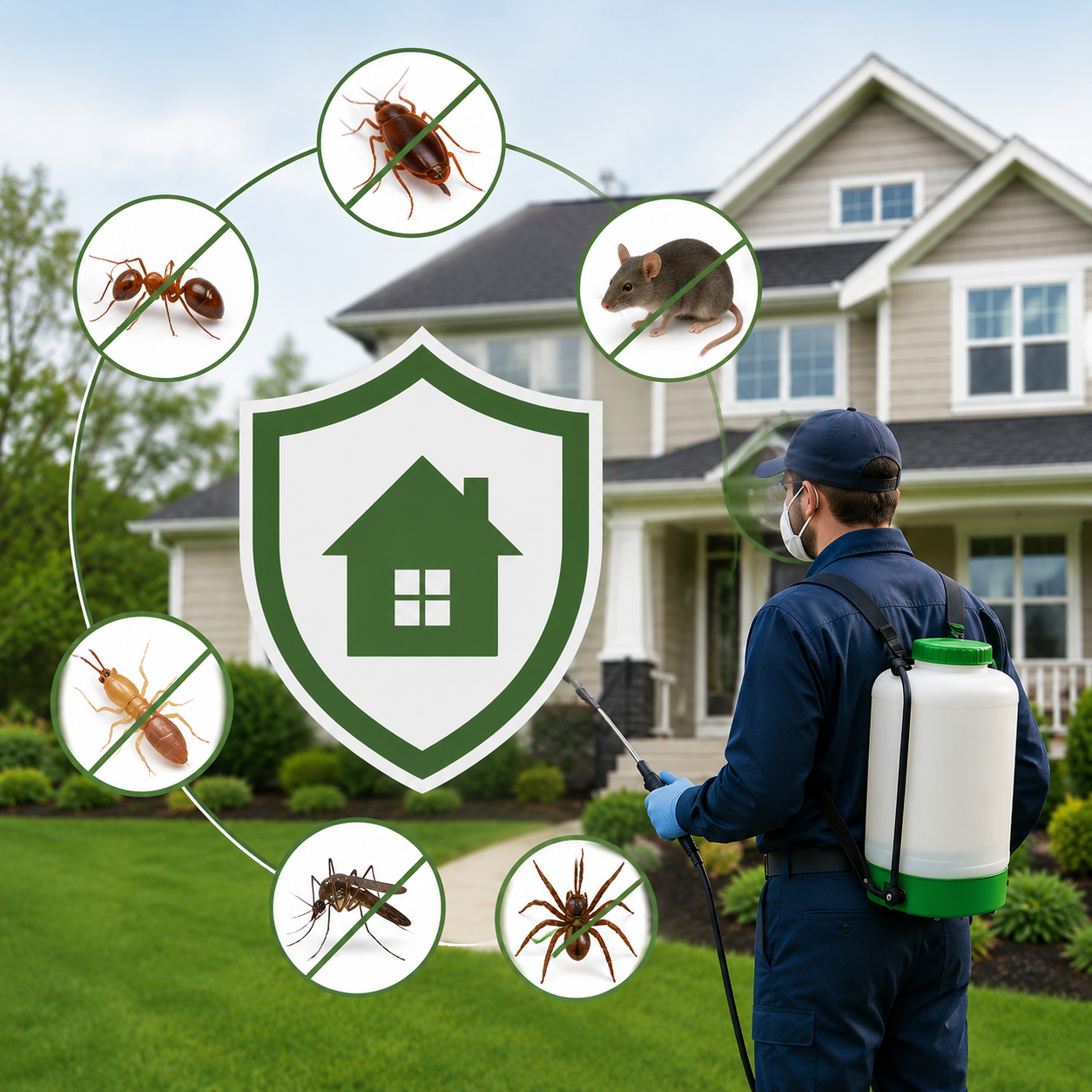 Technician treating a residential home